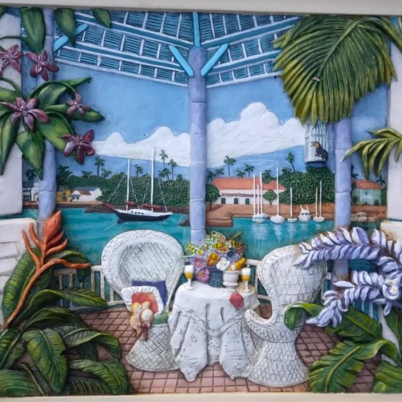 Sharie Hatchet Bohlman Room with a View "TROPICAL HIEDAWAY"" 3D Relief Painting - Picture 3 of 8